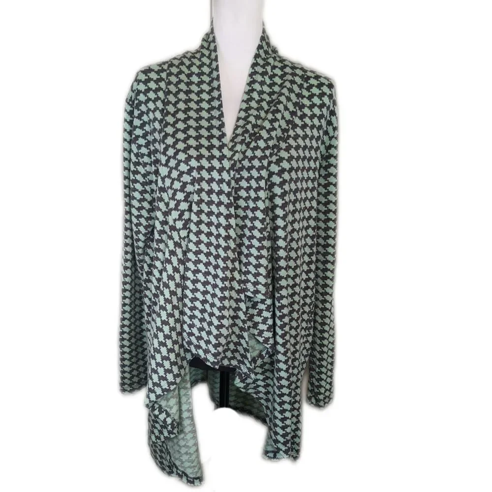 The Limited mint green & gray houndstooth pattern open front cardigan XL